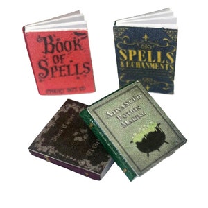 Dolls House 4 Spell Bound Books with Pages Miniature Halloween Accessory 1:12