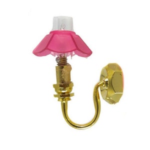 Dolls House Wall Light Cranberry Chimney Shade Pink 12V Lamp Electric Lighting