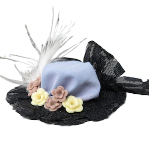 Dolls House Lady&#39;s Hat Black &amp; Lavender with Feather Milliners Shop Accessory