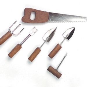 Dolls House Set of Workman Gardeners Tools Miniature Garage Shed Accessory