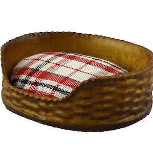 ドールハウス 犬 猫 ベッド バスケット レッド チェック クッション ミニチュア ペット アクセサリー