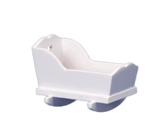 Cuna mecedora blanca para casa de muñecas, miniatura, escala 1:12, muebles para guardería