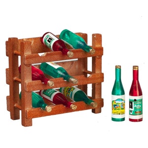 Dolls House 9 Bottle Wooden Wine Rack Miniature Bar Bistro Kitchen Accessory