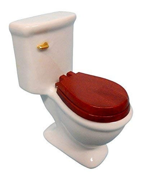 Puppenhaus-Toilette Aus Porzellan, Weiß, Im Maßstab 1:12, Mit Holzsitz, Ca. 18 Cm Hoch, Für Miniaturhäuser