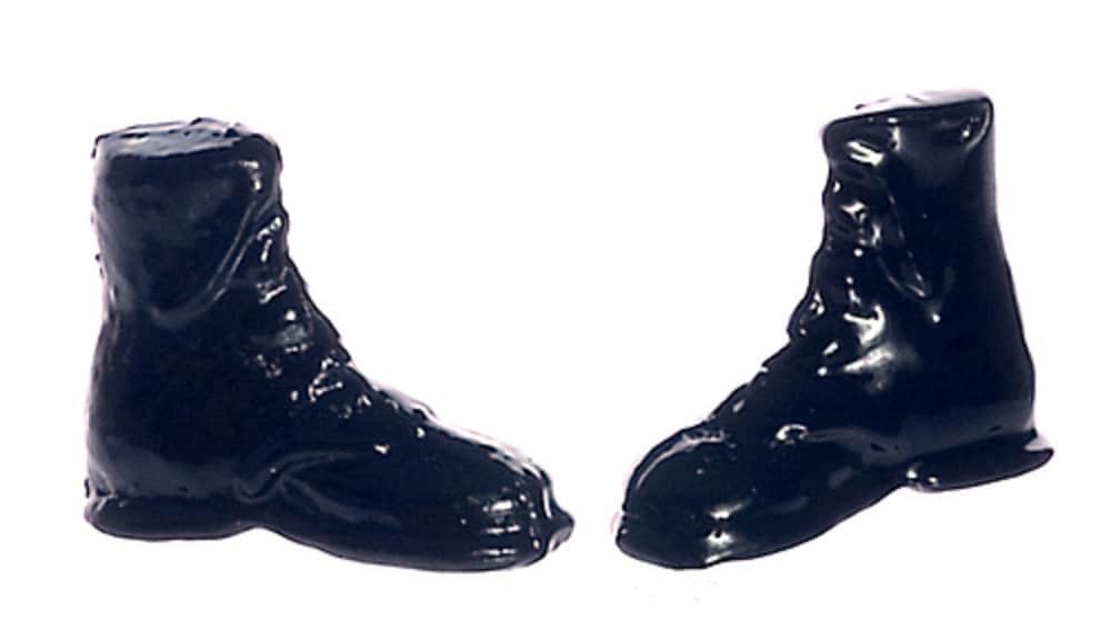 Dolls House Black Hiking Boots Miniature Shoe Shop Hall Bedroom Accessory 1:12
