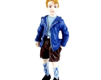 Poupée En Porcelaine Miniature 30 Cm - Robe Et Chapeau - Décoration Maison Ou Bureau - Bleu - Fait Main - 5
