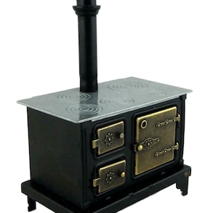 Dolls House Old Fashioned Black Range Cooker Stove Miniature Kitchen Furniture