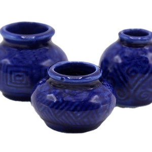 Dolls House 3 Blue Patterned Ceramic Plant Pots Modern Home Garden Accessory