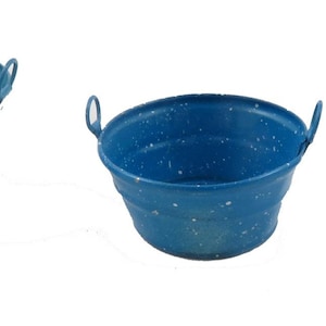 Dolls House Blue Spotted Galvanized Metal Laundry Wash Tub Kitchen Accessory