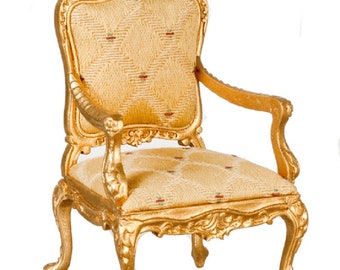 Dolls House Gold Louis XV Rococo Armchair Miniature JBM Living Room Furniture