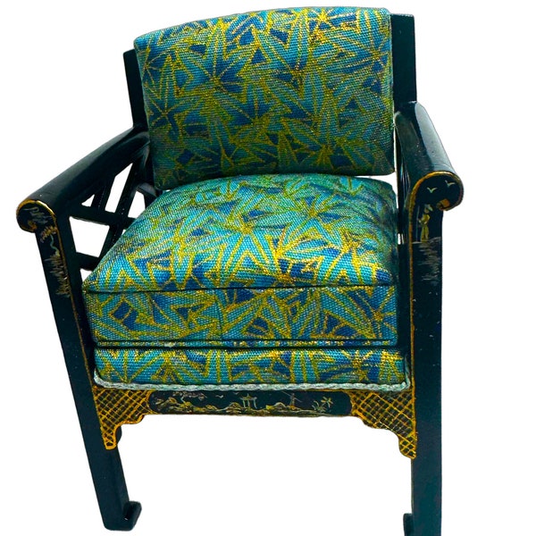 Maison de poupées chinois noir vert fauteuil peint à la main JBM meubles de salon