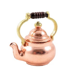 Dolls House Copper Kettle Brass Knob &amp; Handle Old Fashioned Kitchen Accessory