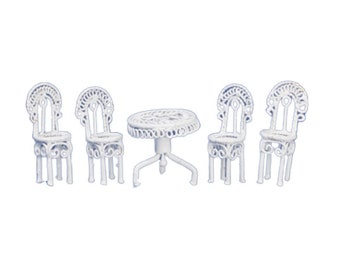 Dolls House White Wire Patio Dining Room Miniature 1:24 Garden Furniture Set