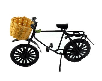 Dolls House Small Black Bike Bicycle with Shopping Basket Garden Accessory