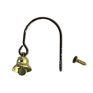 May include: A gold-colored bell with a silver hook and a screw for hanging. The bell is attached to the hook with a small metal ring.