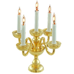 Dolls House 5 Arm Candlestick Gold Candelabra Table Lamp 12V Electric Lighting