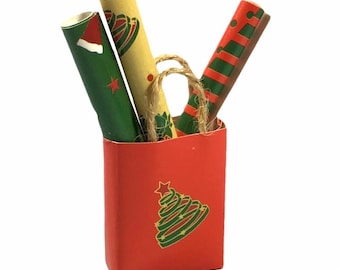 Dolls House Wrapping Paper Rolls in Gift Bag Miniature Christmas Shop Accessory