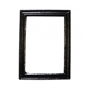 May include: A rectangular black picture frame with a ridged design on the sides. The frame is empty, with a white background visible through the opening. The frame has a glossy finish.
