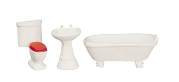 Toilettes modernes blanches pour maison de poupée : salle de bains miniature à l'échelle 12 - France
