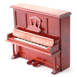 Piano vertical de caoba para casa de muñecas, sala de música en miniatura, muebles de bar y pub, escala 1:12