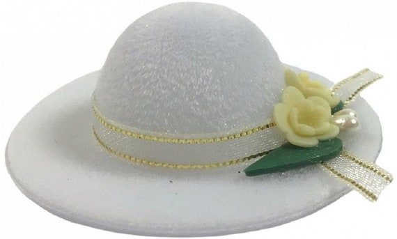 Melody Jane Dollhouse Miniature - Ladies Black & White Hat With Ribbon (1:12 Scale)