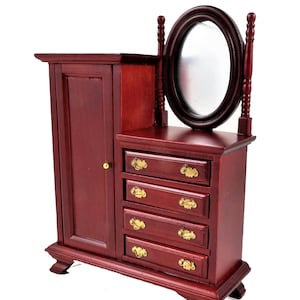 Dolls House Mahogany Combination Wardrobe Miniature 1:12 Bedroom Furniture
