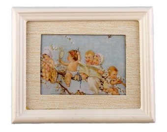 Dolls House Babies Branch Painting White Frame Miniature Accessory Picture