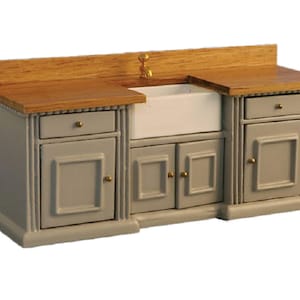 Dolls House Grey &amp; Pine Smallbone Sink Unit with Belfast Sink Kitchen Furniture