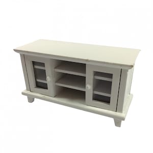 Casa de muñecas Gabinete blanco moderno Soporte de TV Muebles de sala de estar en miniatura 1:12