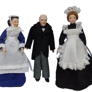 Dolls House Victorian Servants Butler, Parlour &amp; Chamber Maid Set 3