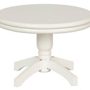 Dolls House Round White Pedestal Table Miniature Wooden Dining Room Furniture