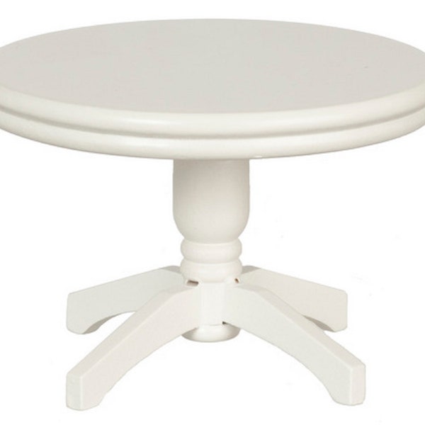 Dolls House Round White Pedestal Table Miniature Wooden Dining Room Furniture