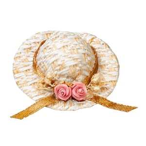 Casa de muñecas Sombrero de paja Flor rosa Miniatura Jardín Dormitorio Salón Accesorio 1:12