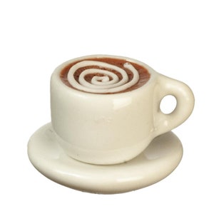Dolls House Coffee with Cream in Cup &amp; Saucer Cafe Drink Dining Room Accessory