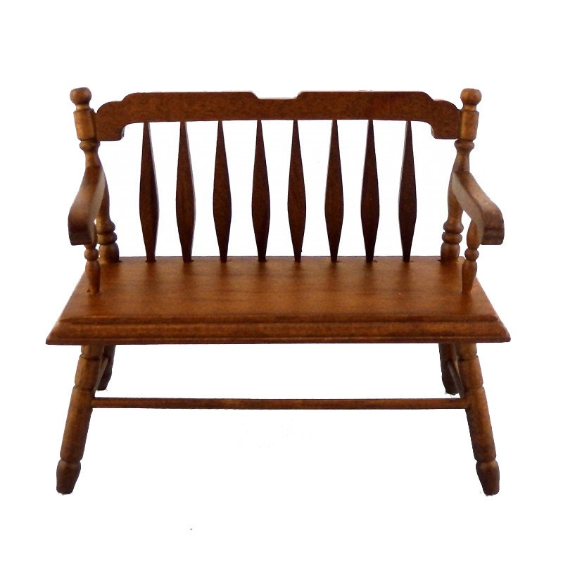 Dolls House Dark Oak Deacon s Bench Miniature 1 12 Scale Wooden Furniture