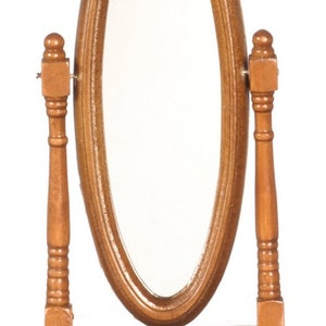 Dolls House Walnut Wood Cheval Dressing Mirror Miniature Bedroom Furniture
