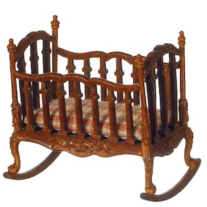 Dolls House Victorian Rocking Cradle Walnut 1:24 Half Inch JBM Nursery Furniture