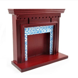 Dolls House Victorian Mahogany Delft Tile Fireplace 1:12 Scale Furniture