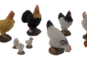 Dolls House Rooster Hens & Chicks Farmyard Chickens Garden Accessory