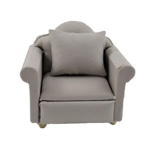 Dolls House Grey Traditional Armchair &amp; Cushion Miniature Living Room Furniture