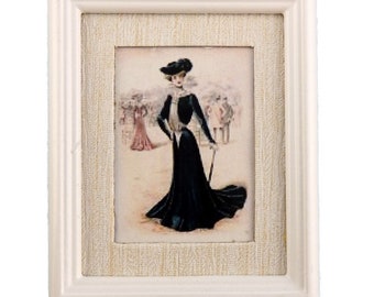 Dolls House Miniature Accessory Lady in Black Painting White Frame