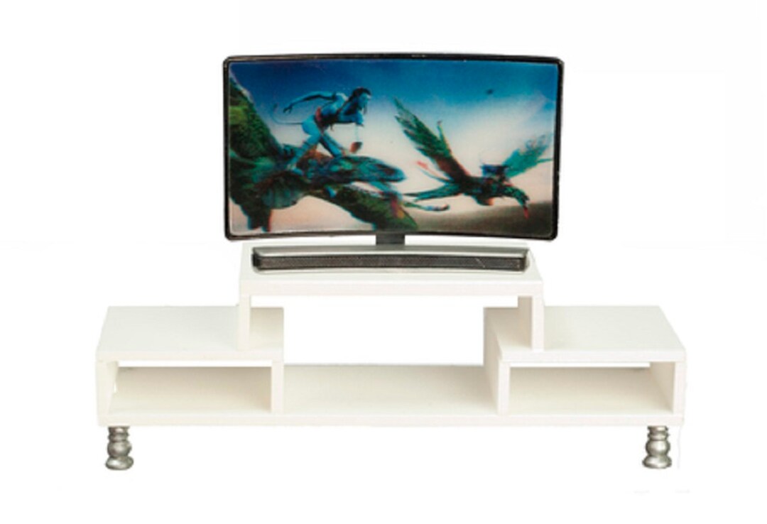 Dolls House Modern Smart Curved TV & Table Miniature Living Room ...