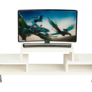 Domek dla lalek Nowoczesny inteligentny zakrzywiony telewizor i stół Miniaturowe meble do salonu 1:12