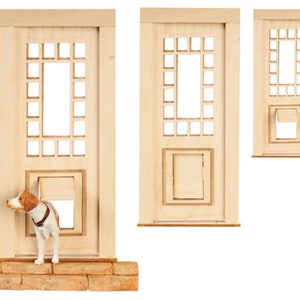 Dolls House Back Door with Pet Flap 2 Panel 17 Window Panes Wooden 1:12 Scale