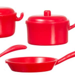 Dolls House Miniature Kitchen Accessory Red Saucepan Pan Set 1:12 Cookware