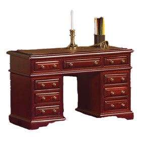 Dolls House Mahogany Double Pedestal Kneehole Desk 1:12 Office Study Furniture