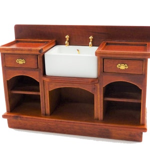 Dolls House Walnut Victorian Belfast Sink Unit 1:12 Miniature Kitchen Furniture