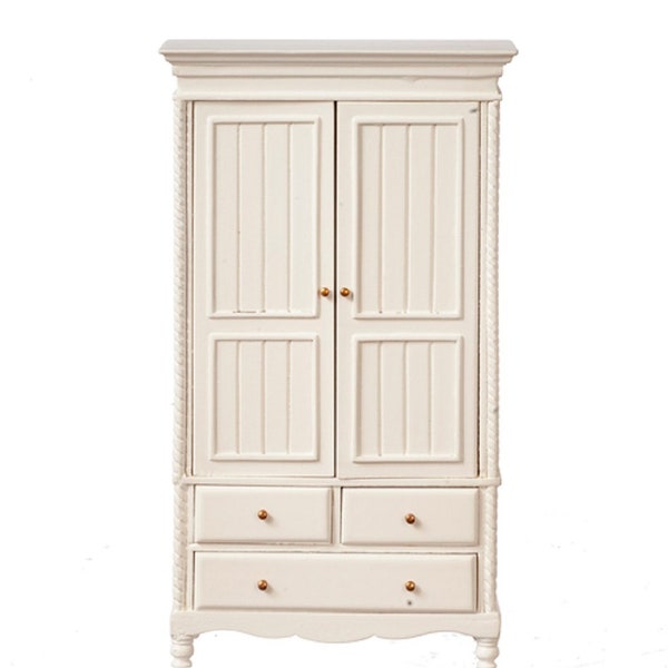 Dolls House Romantic White Wardrobe JBM Miniature Armoire 1:12 Bedroom Furniture