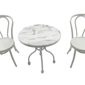 Dolls House White Marble Bistro Table Set Miniature Garden Patio Furniture 1:12