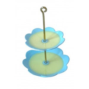 Dolls House Yellow &amp; Blue 2 Tier Cake Stand Afternoon Tea Dining Room Accessory